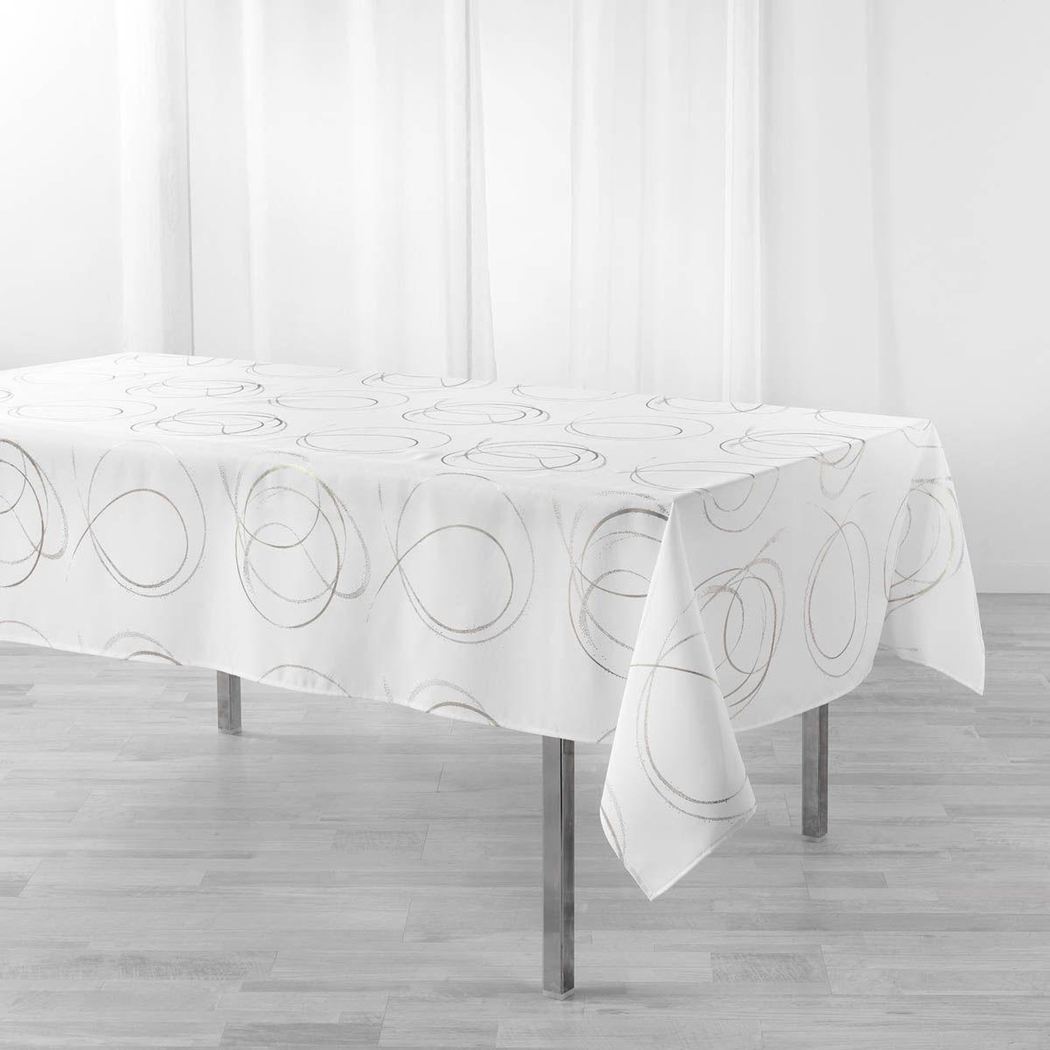 Douceur d'Intérieur Nappe imprimé métallisé  bully  150x300cm blanc