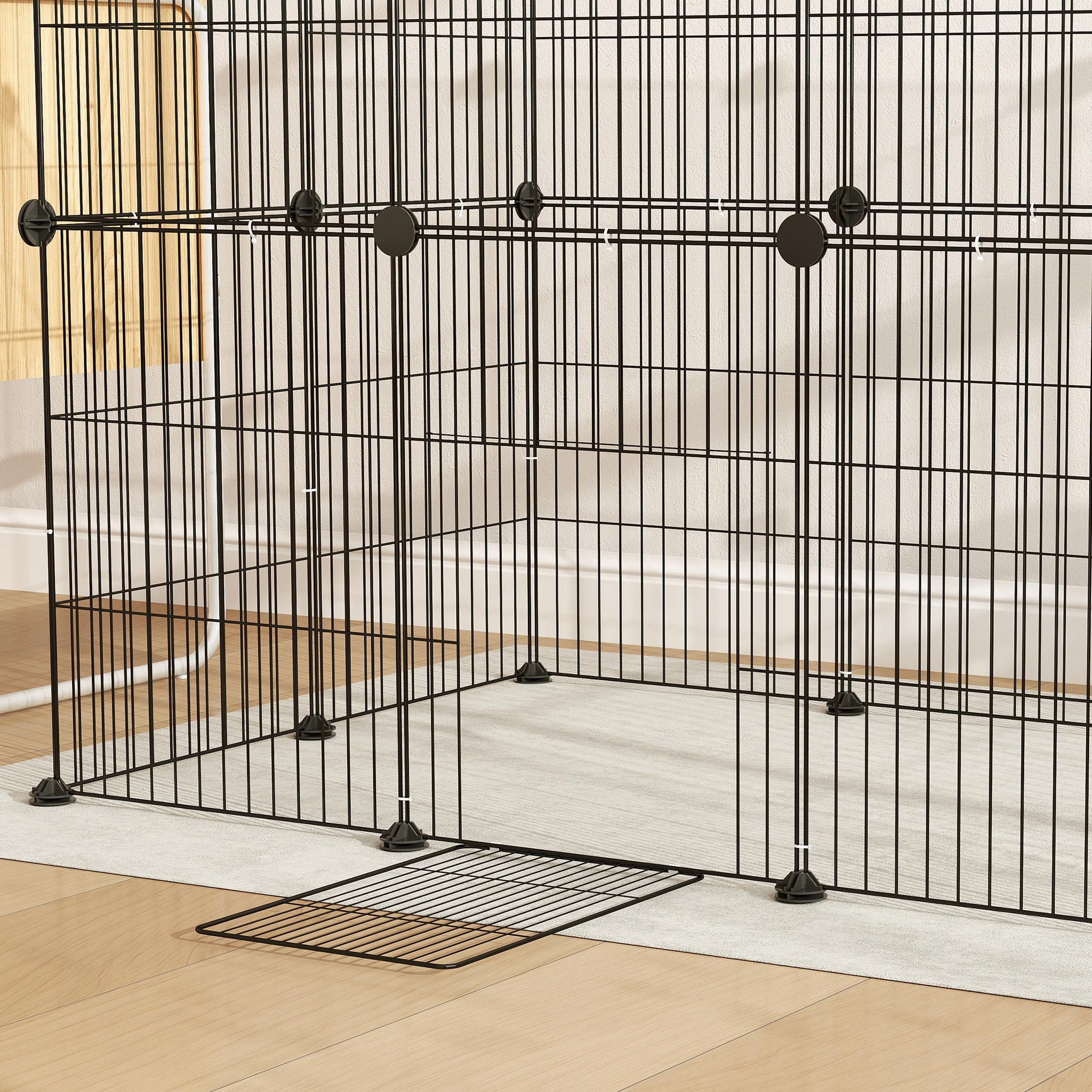 Voir la diapositive 5 : PAWHUT Enclos modulable rongeurs petits animaux - parc 24 panneaux - 120 x 60 x 80 cm - acier noir