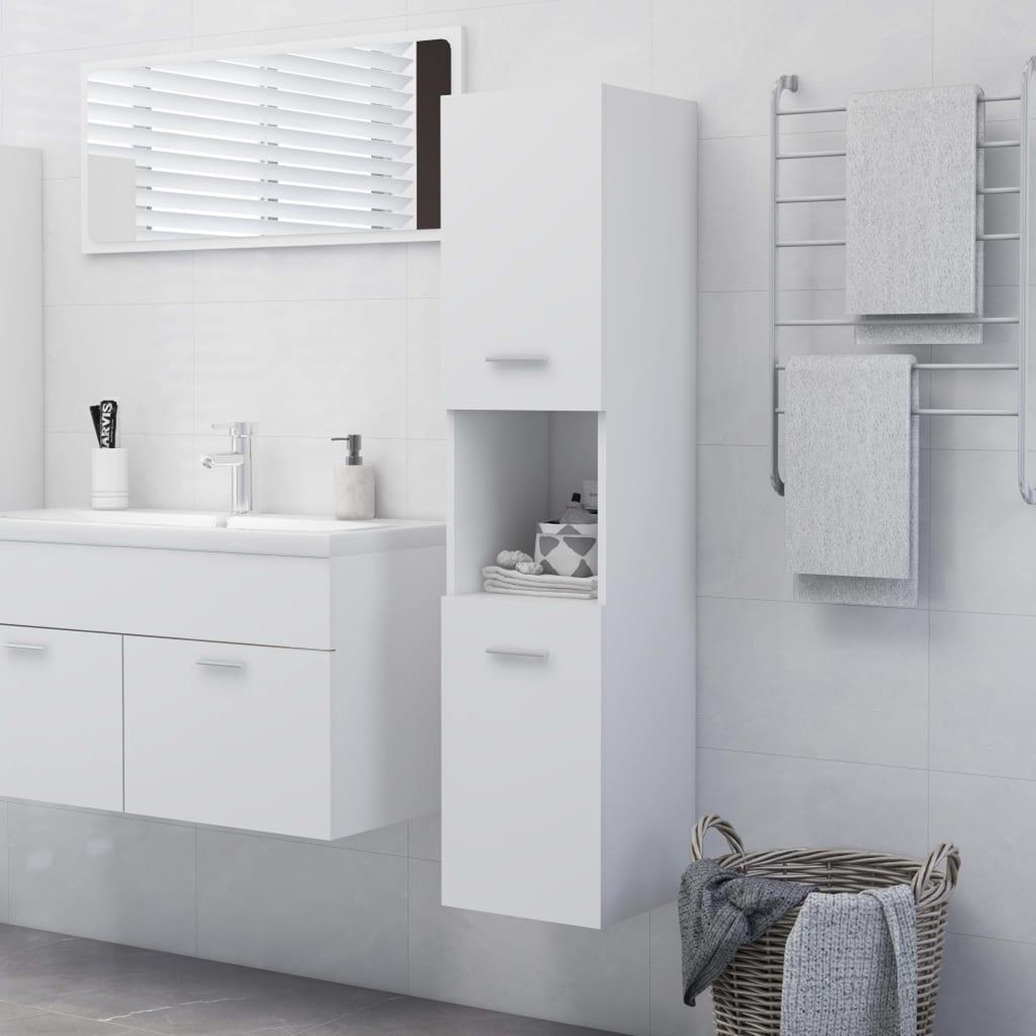 Voir la diapositive 1 : VIDAXL Armoire de salle de bain Blanc 30x30x130 cm Bois d'ingenierie