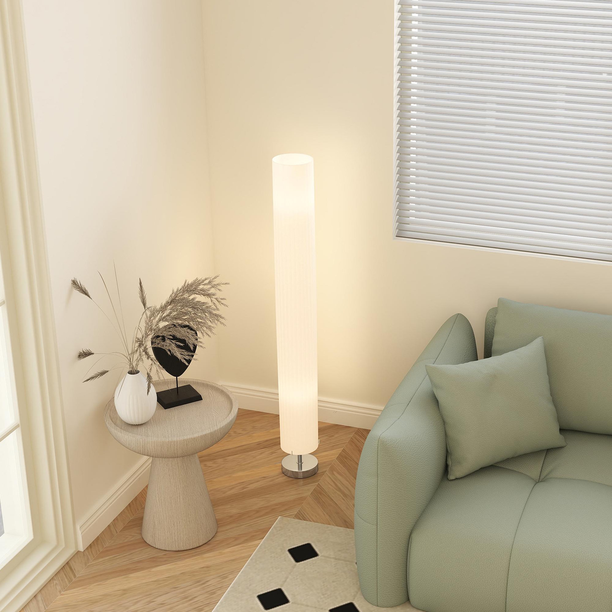 Voir la diapositive 4 : HOMCOM Lampadaire colonne sur pied design H.120 cm acier inox tissu blanc