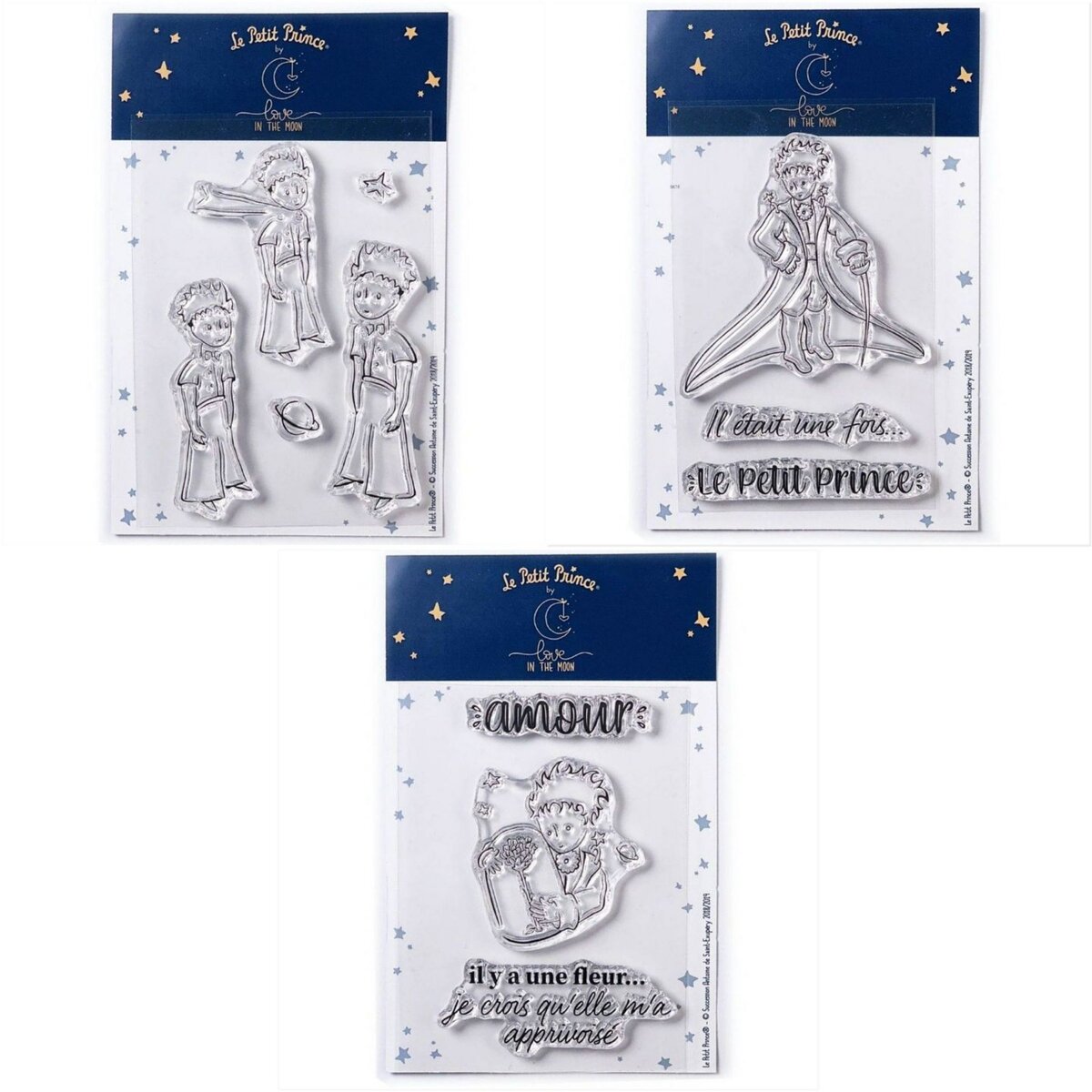  11 Tampons transparents Le Petit Prince Etoiles + Messages + Fleur