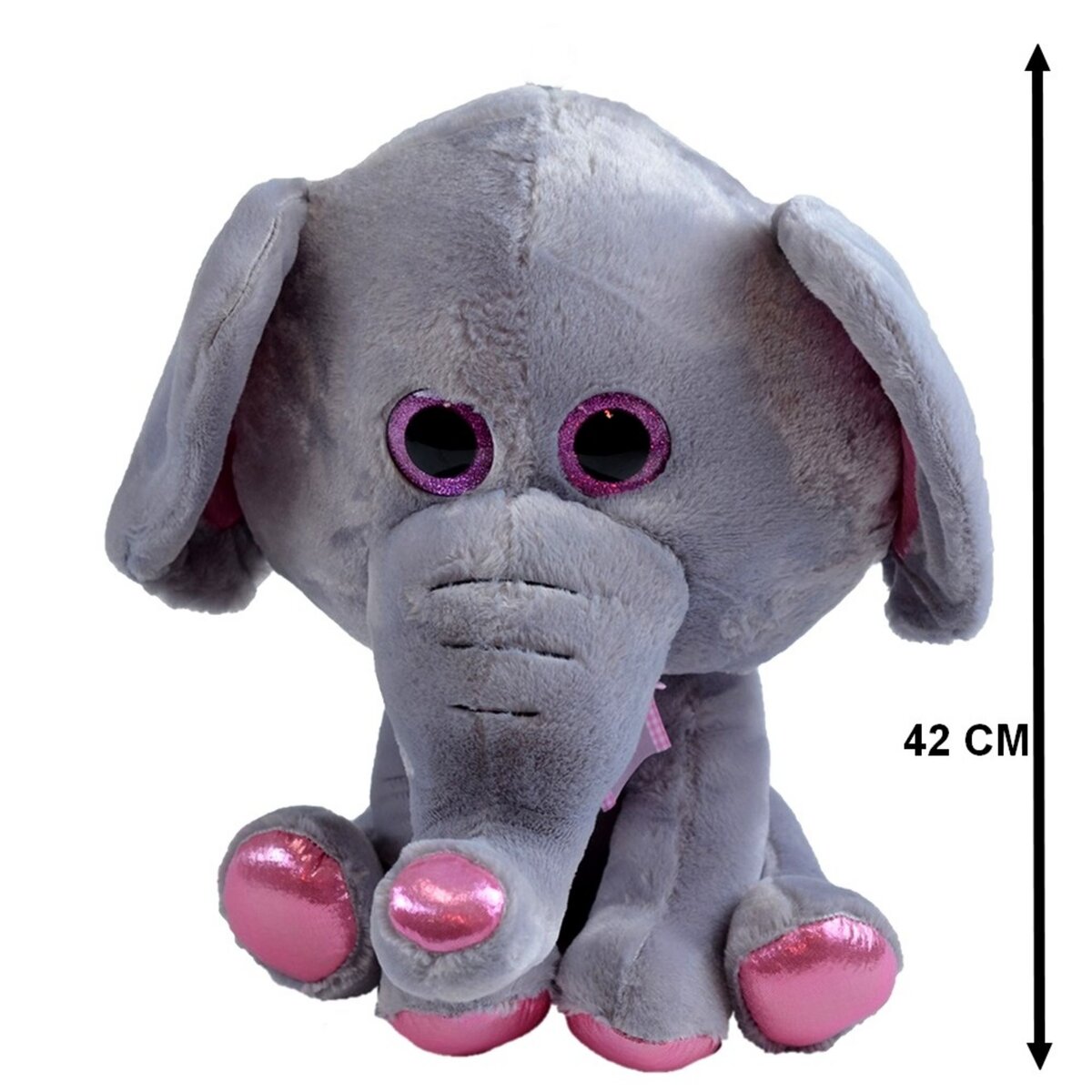 Grande peluche Elephant 47 cm gris rose gros yeux pas cher 