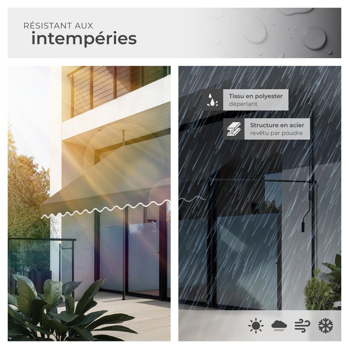 tectake Store à pince sans perçage avec manivelle noir/gris 350 x 180 cm