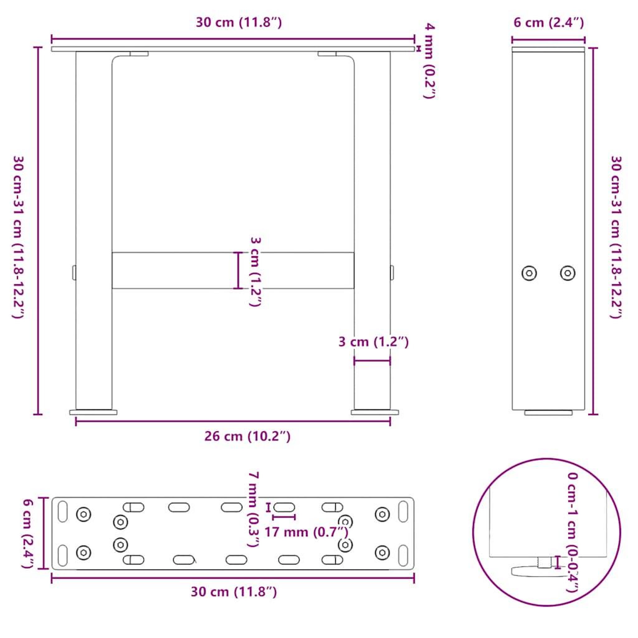 Voir la diapositive 6 : VIDAXL Pieds de table basse blanc 2 pcs 30x(30-31) cm acier