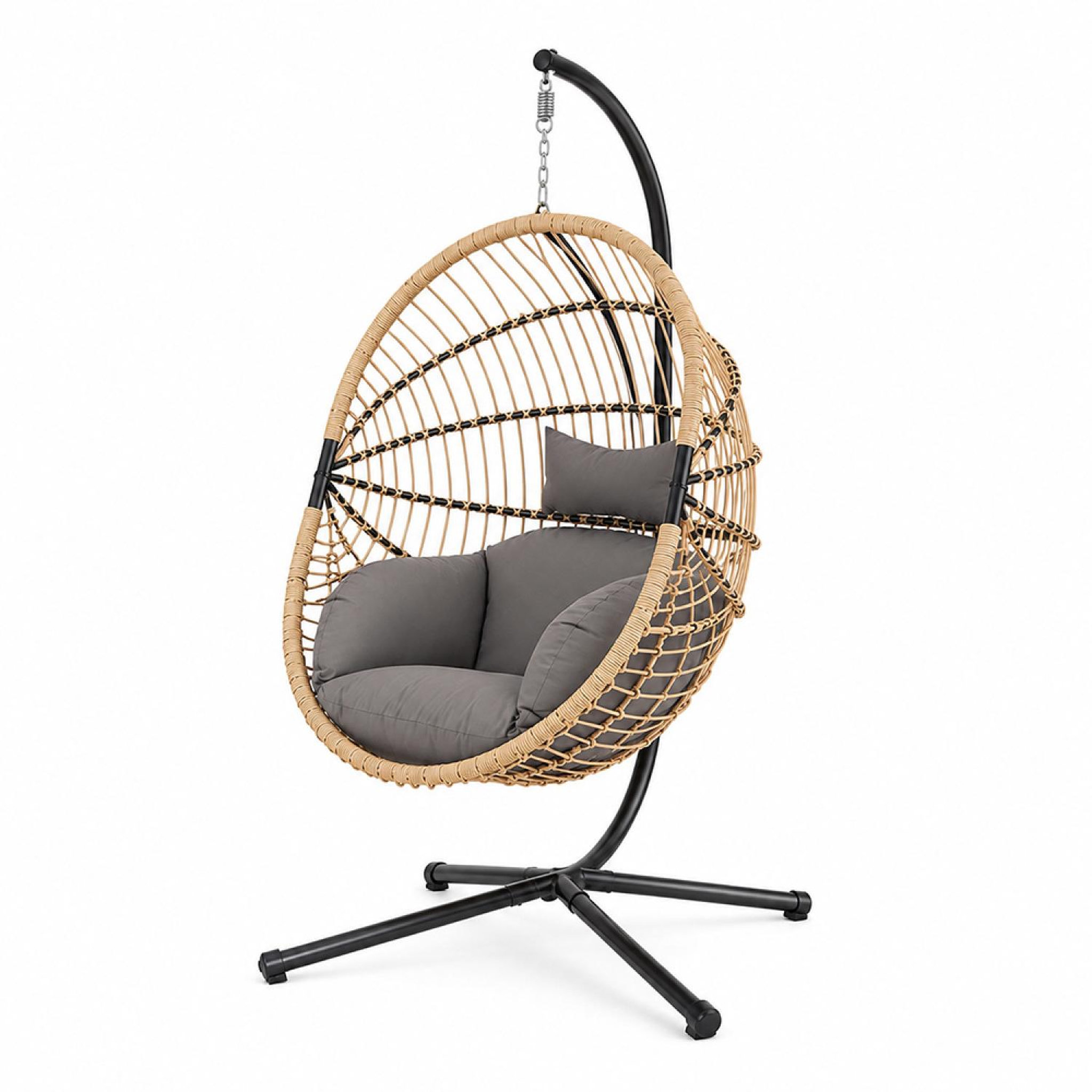 CONCEPT USINE Fauteuil suspendu effet rotin avec coussin gris brasilia