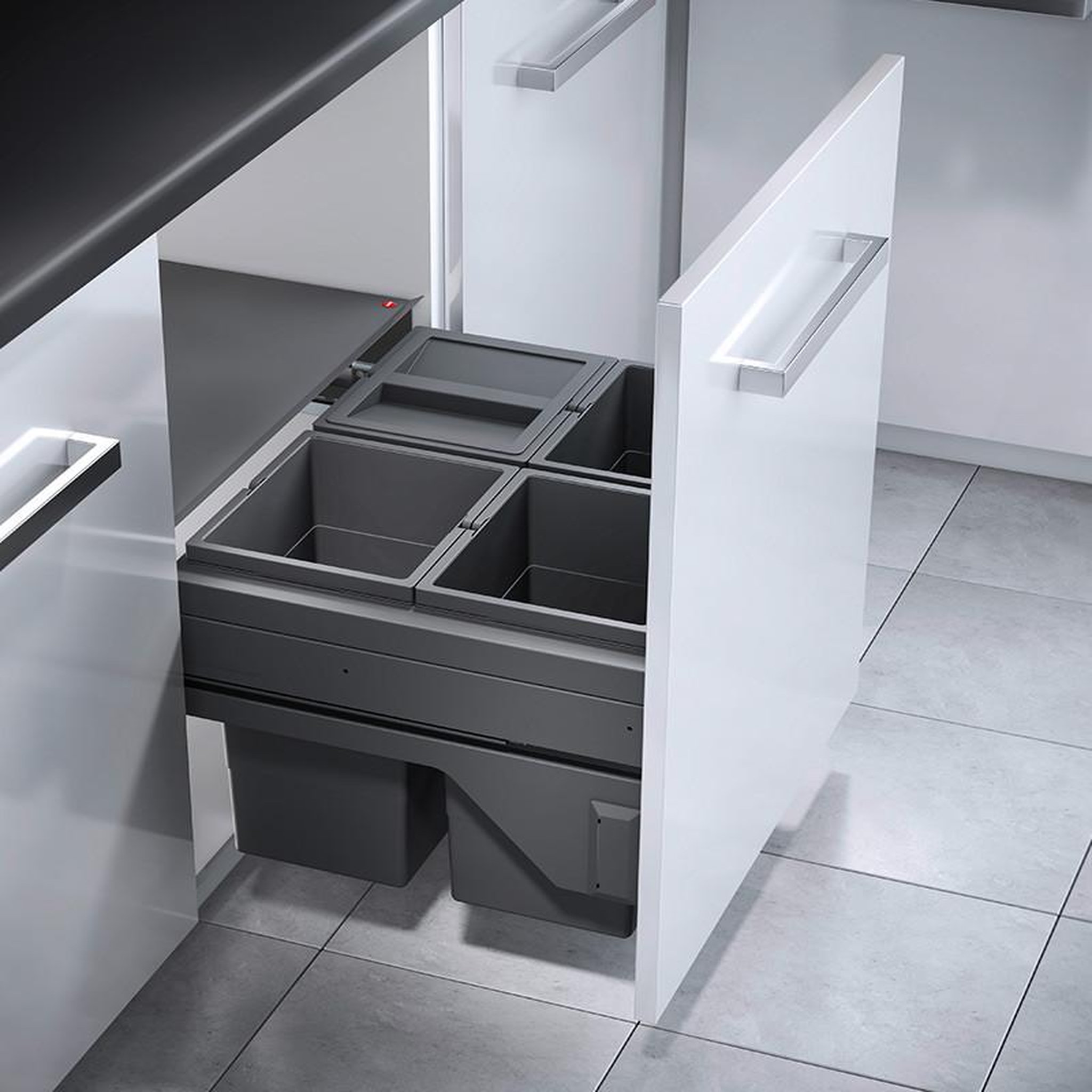 Voir la diapositive 2 : HAILO Poubelle de cuisine tri sélectif 4 bacs encastrable 52l (4x13l) hailo as cargo 600