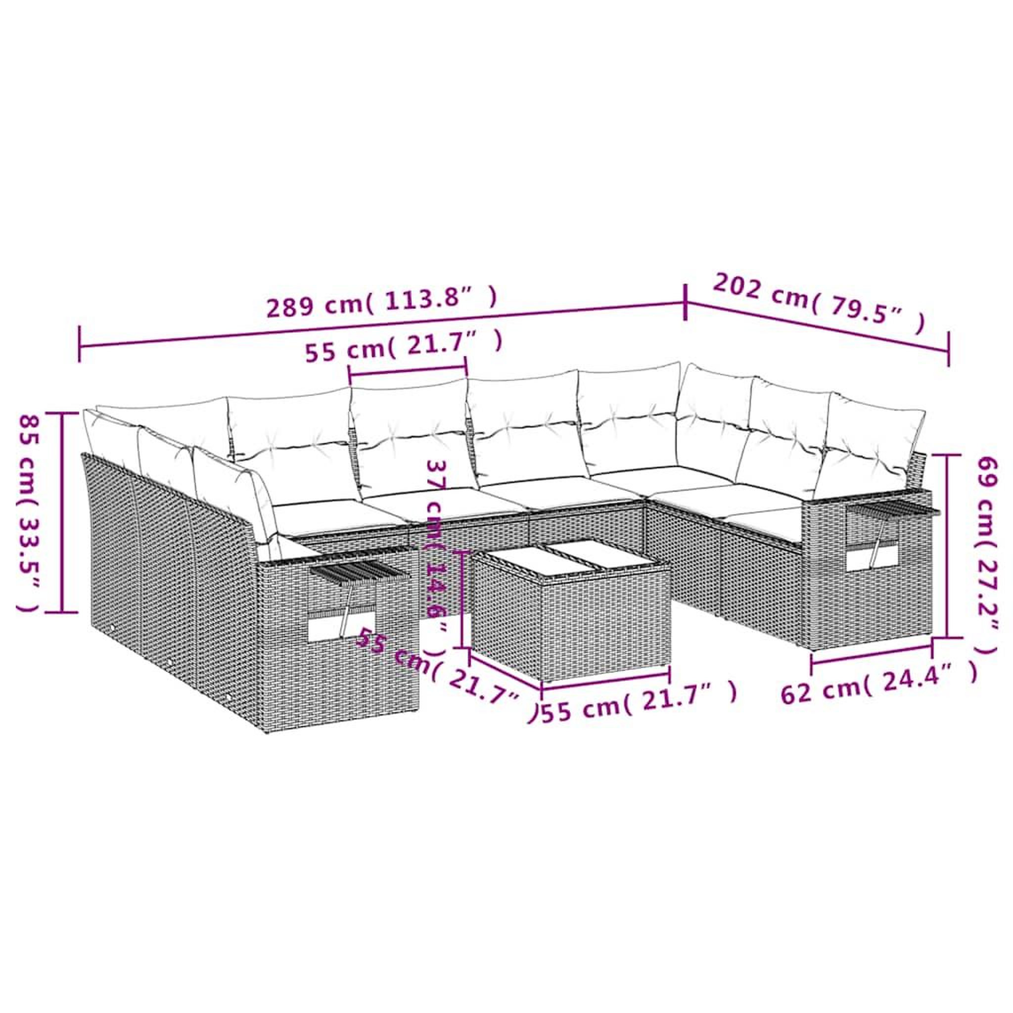 Voir la diapositive 6 : VIDAXL Salon de jardin avec coussins 10 pcs gris clair resine tressee