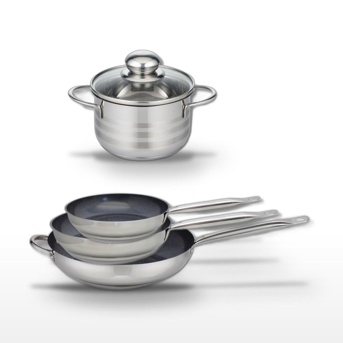 ELO Lot de 3 Poêles 24/28/32 cm Elo Profi Therm Platinum et Faitout 12 cm