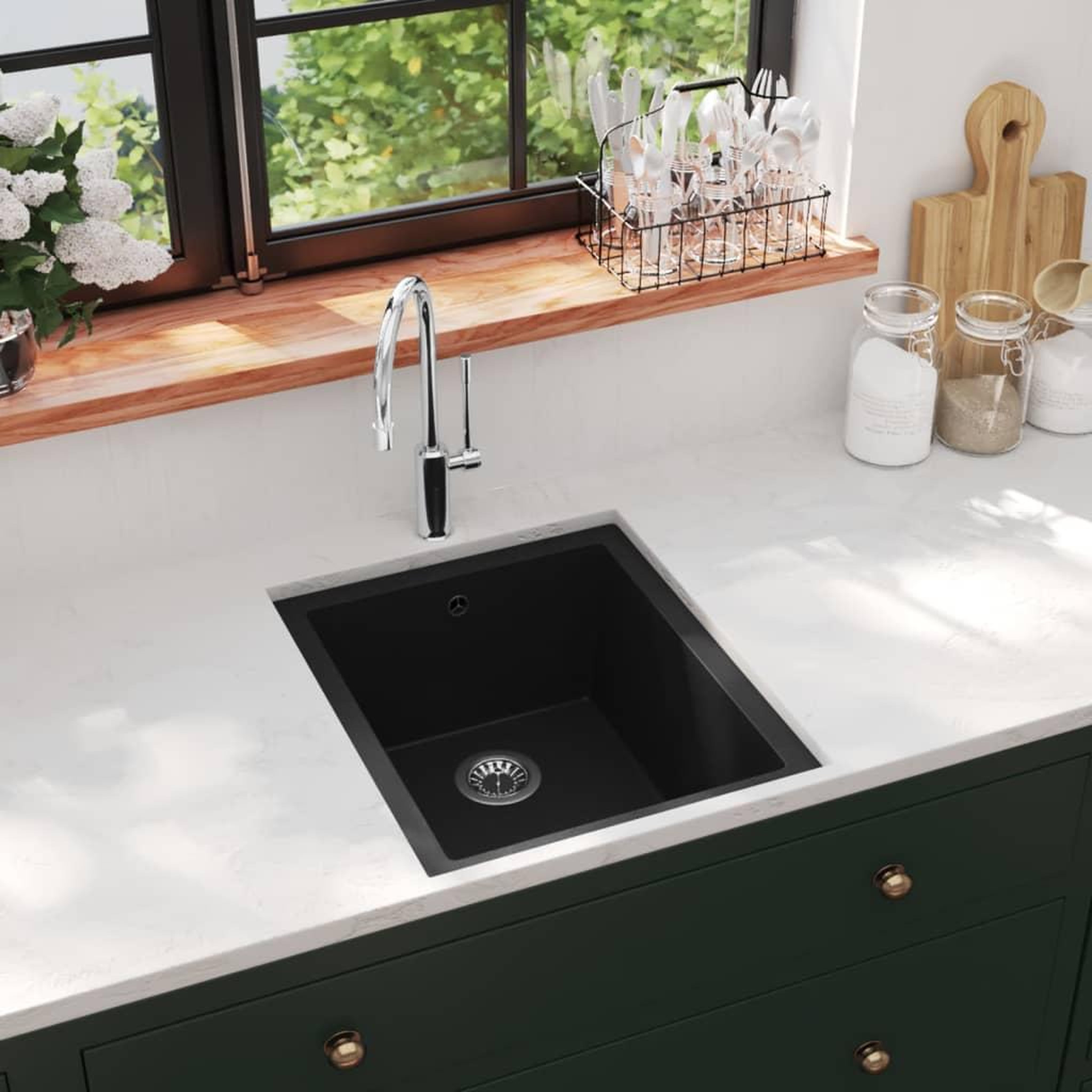 Voir la diapositive 1 : VIDAXL Evier de cuisine avec trou de trop-plein Noir Granit