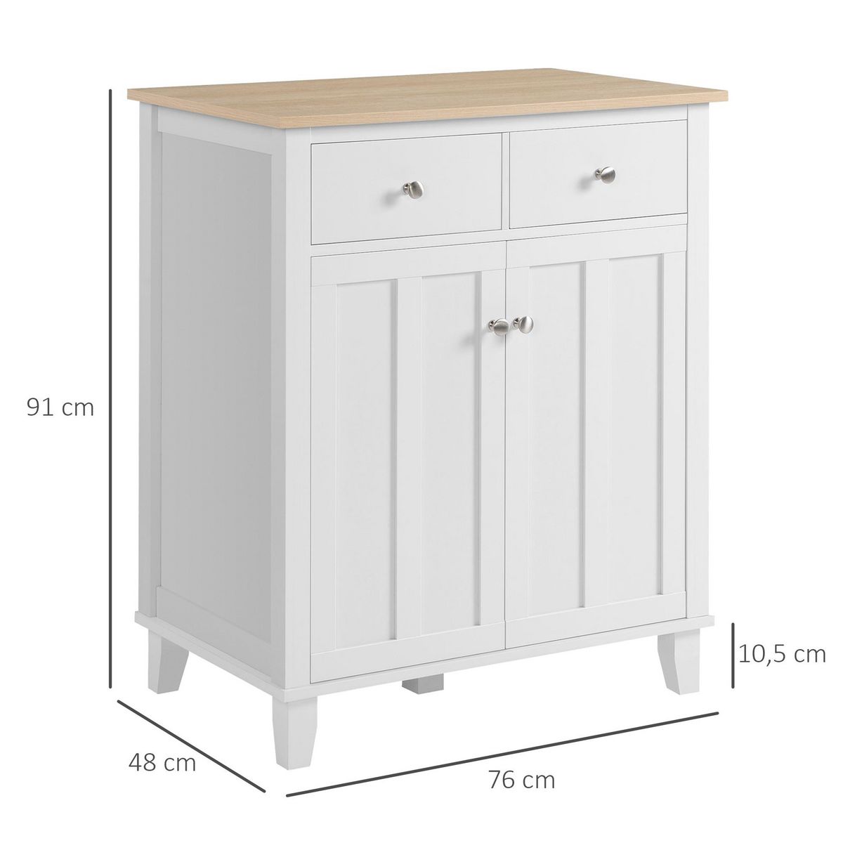 HOMCOM Buffet multi-rangement 2 portes avec étagère 2 tiroirs coulissants panneaux particules blanc aspect bois clair