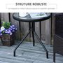 Voir la diapositive 5 : OUTSUNNY Table basse ronde bistro de jardin dim. Ø 50 x 55H cm piètement trépied métal époxy noir plateau verre trempé