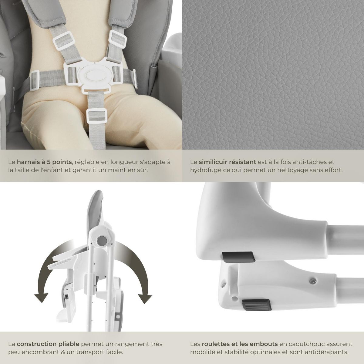 tectake Chaise haute dès les premiers mois, pliable blanc