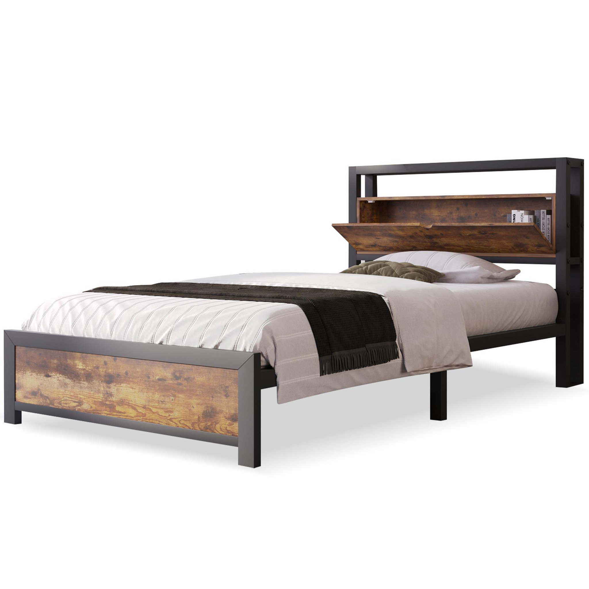 Voir la diapositive 1 : MERAX Lit simple avec sommier Style industriel