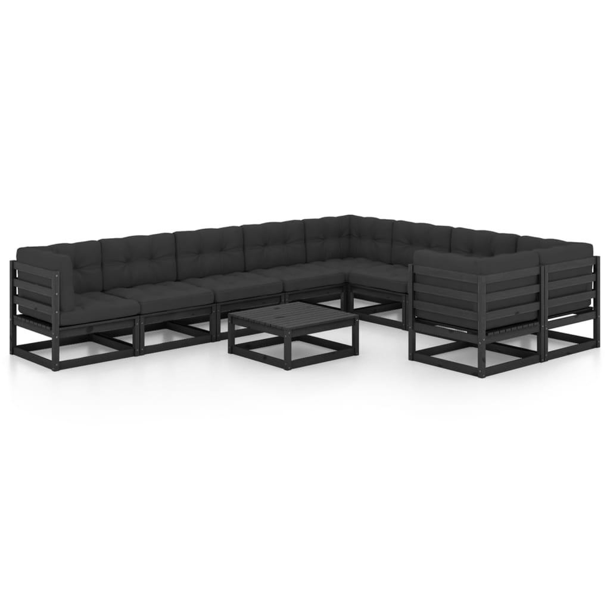 Voir la diapositive 2 : VIDAXL Salon de jardin 10 pcs avec coussins Noir Bois de pin massif
