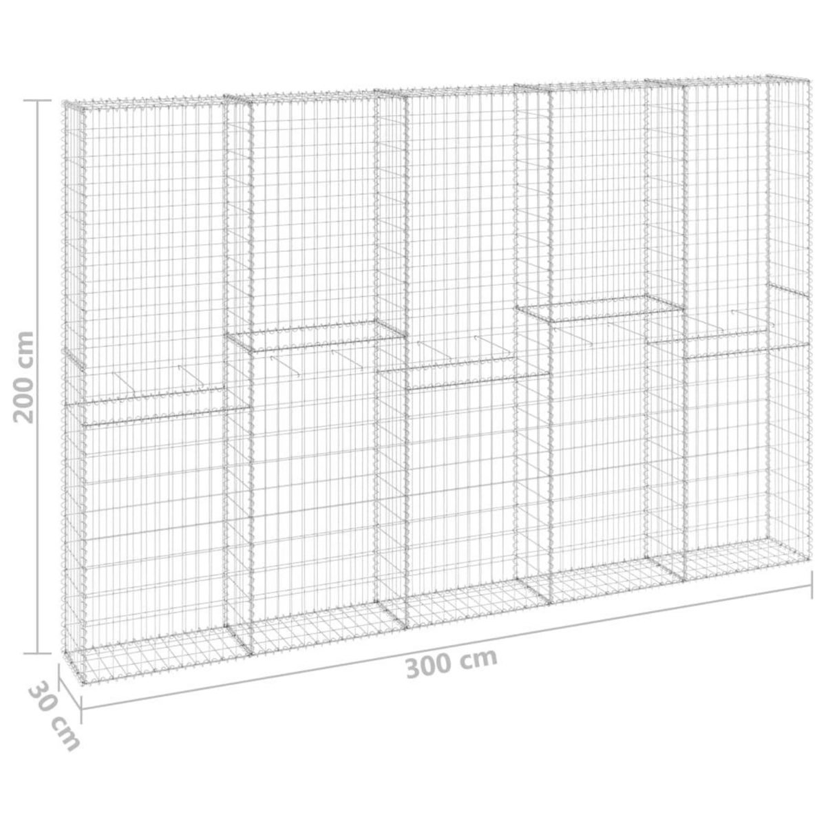 VIDAXL Mur en gabion avec couvercles Acier galvanise 300x30x200 cm