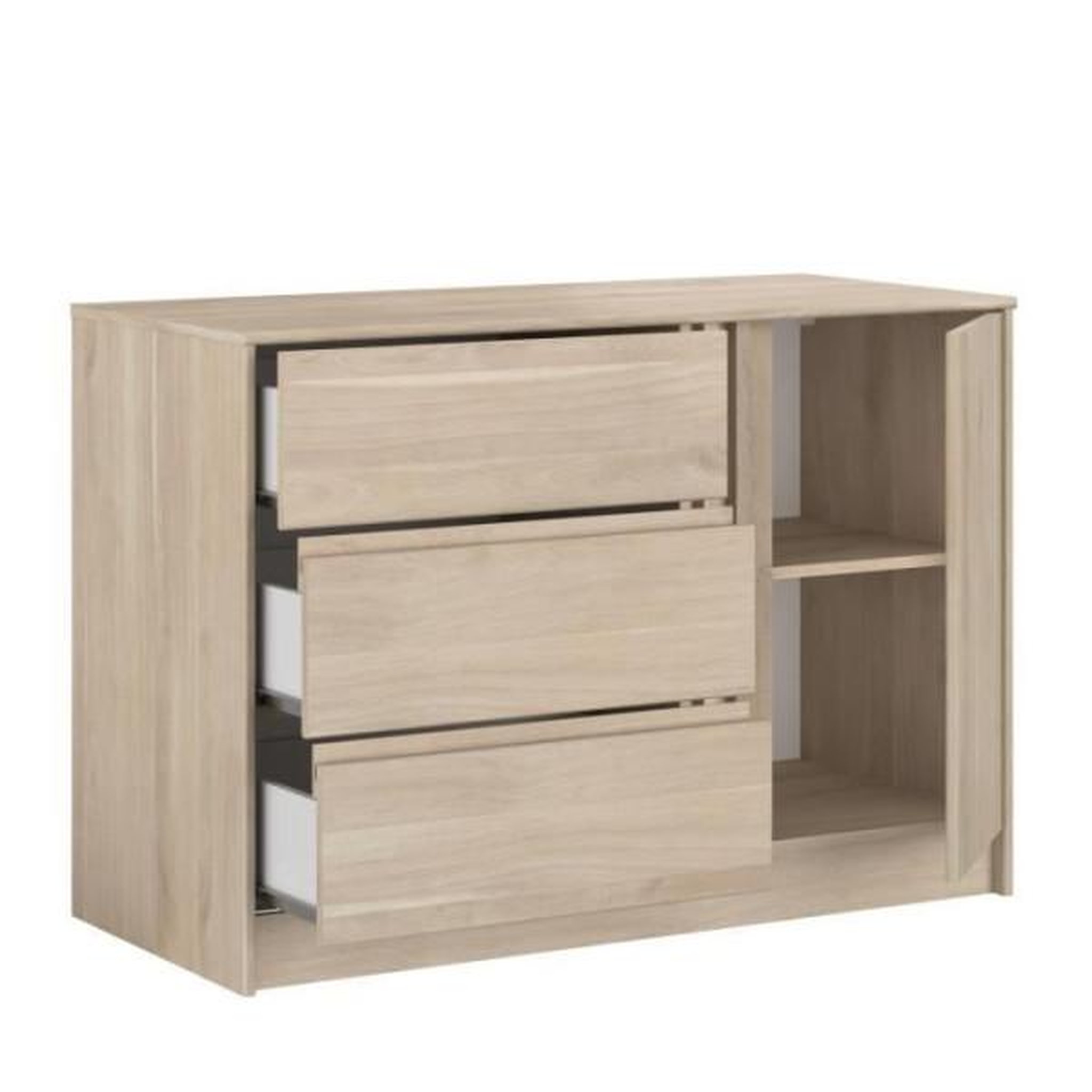Voir la diapositive 3 : PARISOT Commode ESCALE - 3 tiroirs - 1 porte - Décor chene - L 109,8 x H 76,8 x P 50 cm