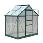 OUTSUNNY Serre de jardin aluminium polycarbonate 2,51 m² dim. 1,9L x 1,32l x 2,01H m lucarne, porte coulissante + fondation incluse alu. vert polycarbonate transparent