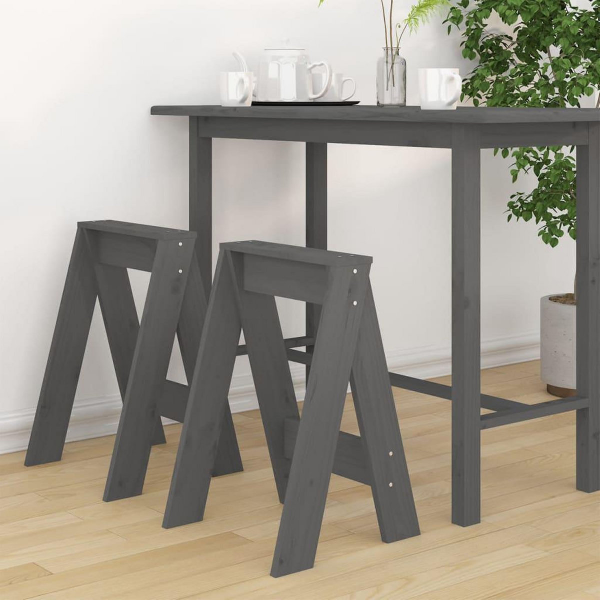 VIDAXL Tabourets lot de 2 gris 40x40x60 cm bois massif de pin