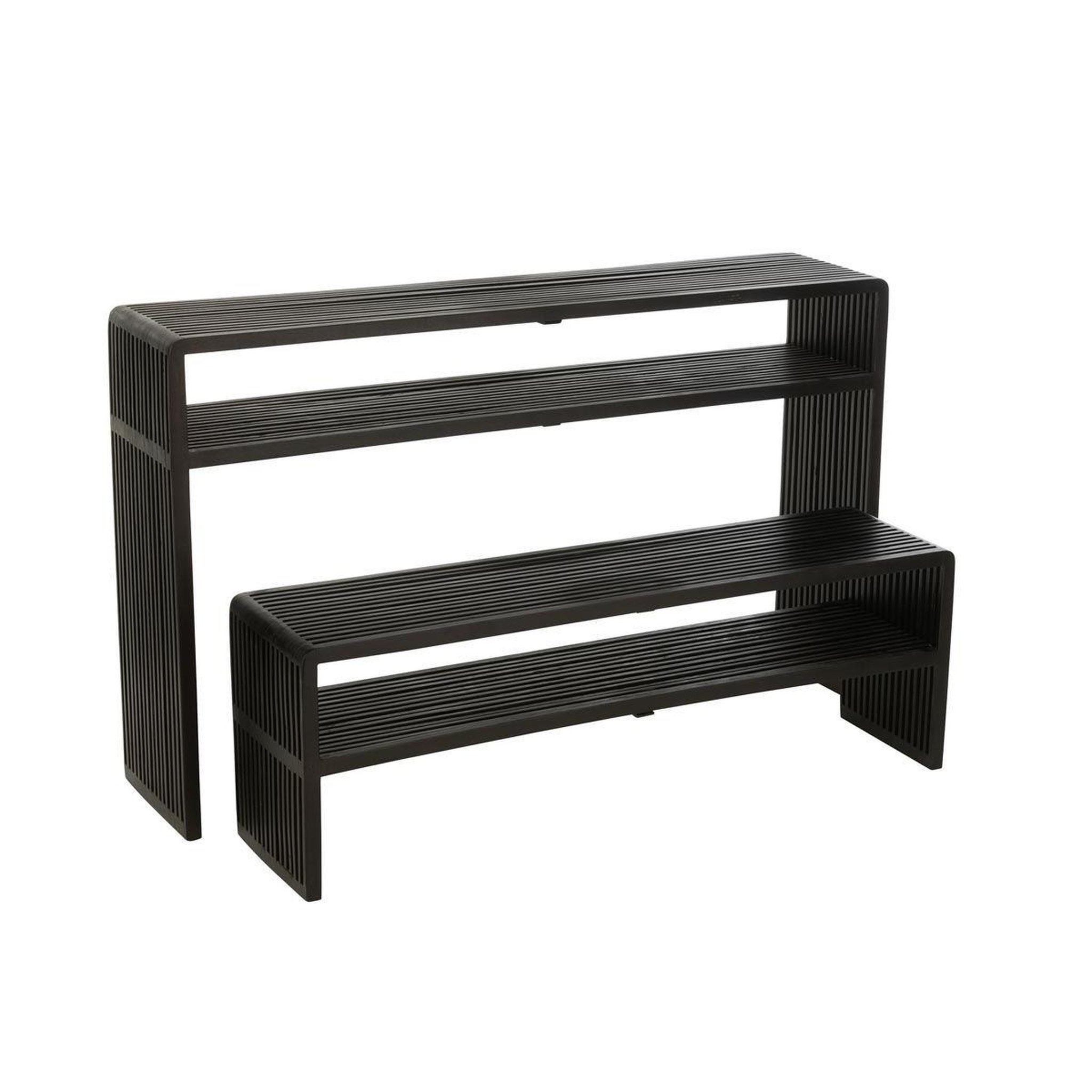 Voir la diapositive 3 : J-LINE Lot de 2 consoles en bois  teck  130cm noir