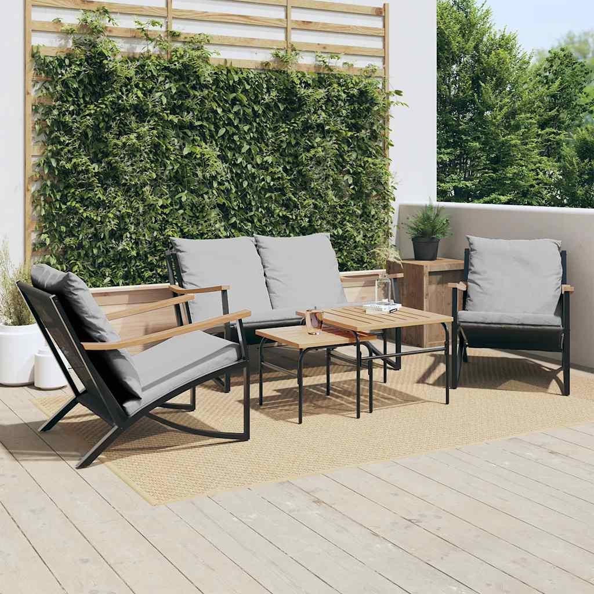 VIDAXL Ensemble de meubles de balcon avec coussins 5 pcs noir acier