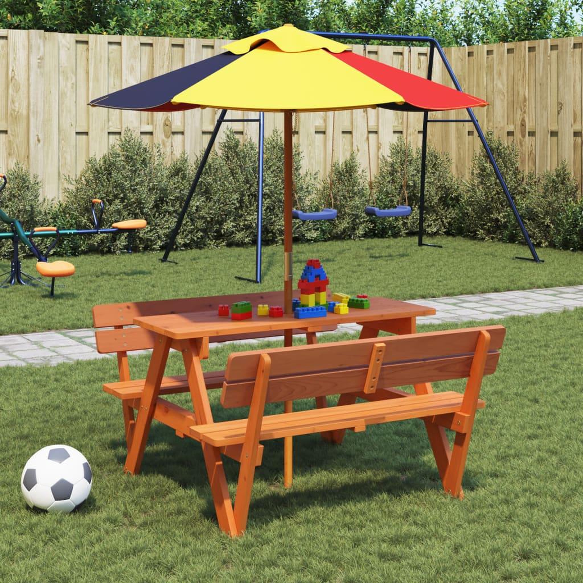 Voir la diapositive 3 : VIDAXL Table de pique-nique pour 4 enfants avec trou de parasol sapin
