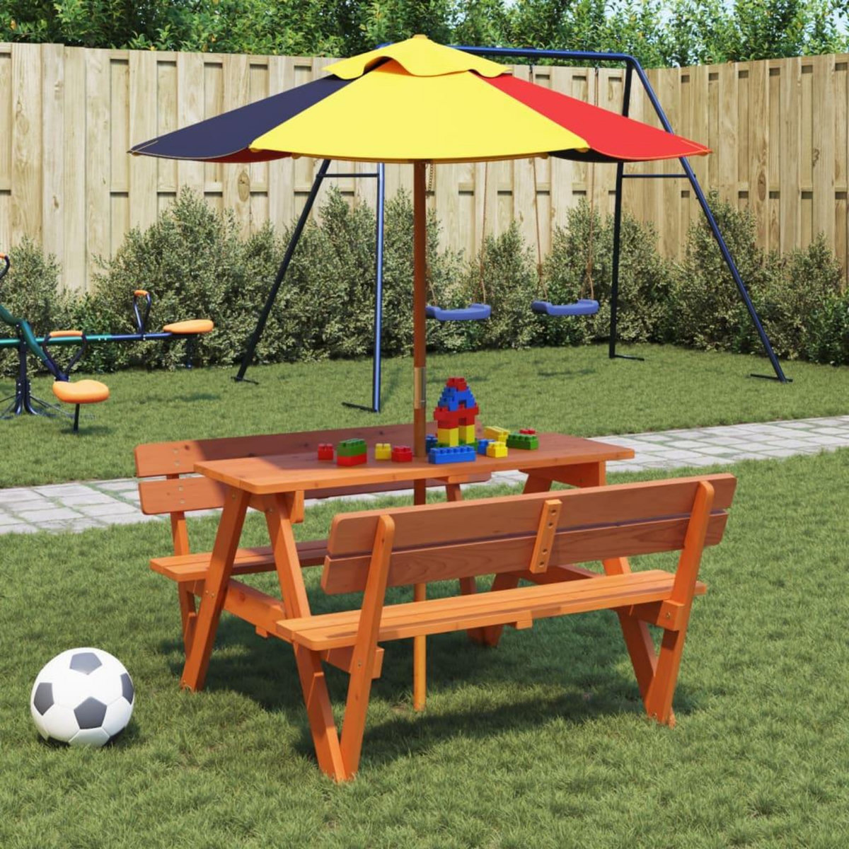 VIDAXL Table de pique-nique pour 4 enfants avec trou de parasol sapin