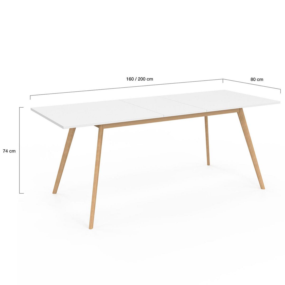 ID MARKET Ensemble table à manger extensible INGA 160-200 cm et 6 chaises SARA blanches design scandinave
