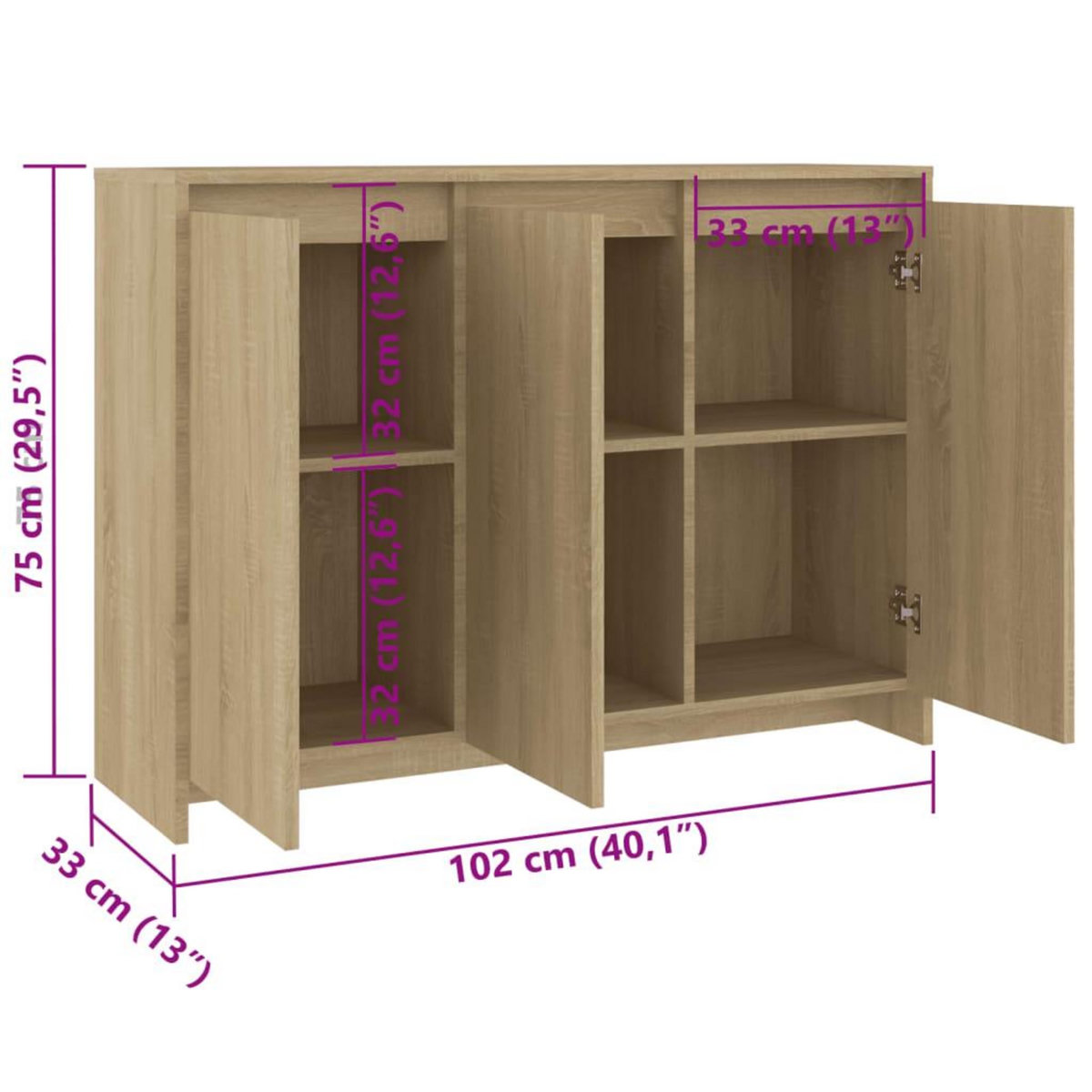 VIDAXL Buffet Chene sonoma 102x33x75 cm Bois d'ingenierie