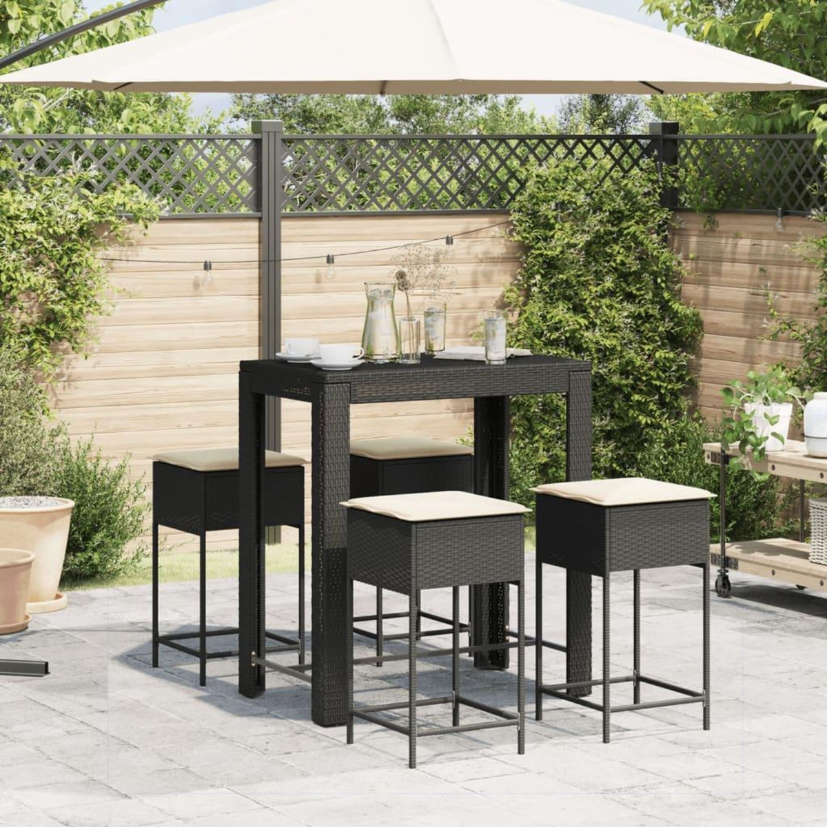 VIDAXL Ensemble de bar de jardin 5 pcs avec coussins noir poly rotin