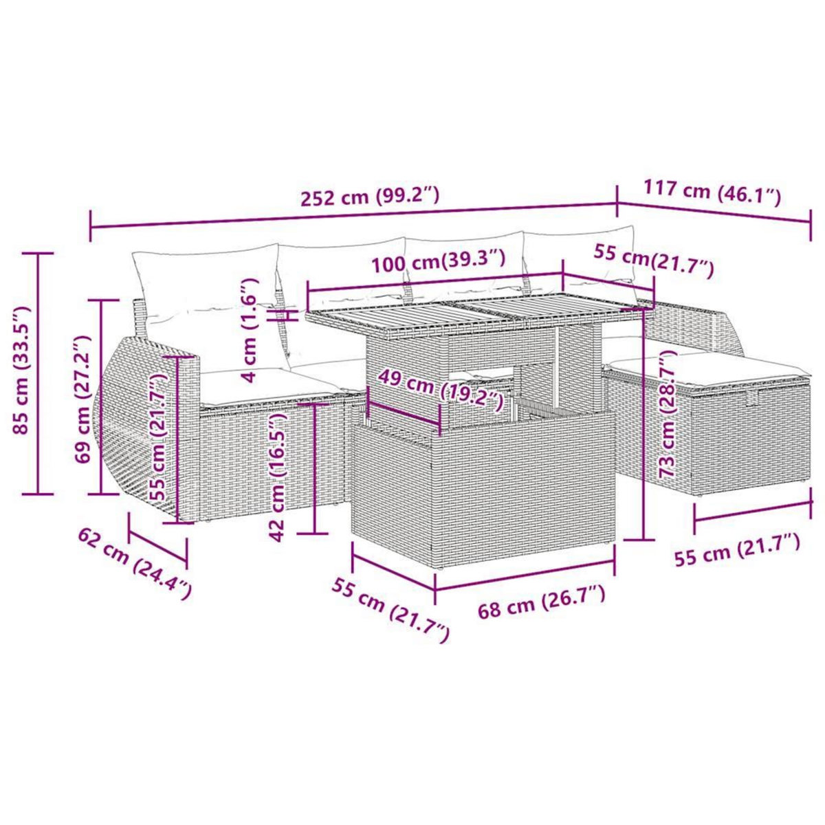 VIDAXL Salon de jardin 6 pcs avec coussins beige resine tressee acacia