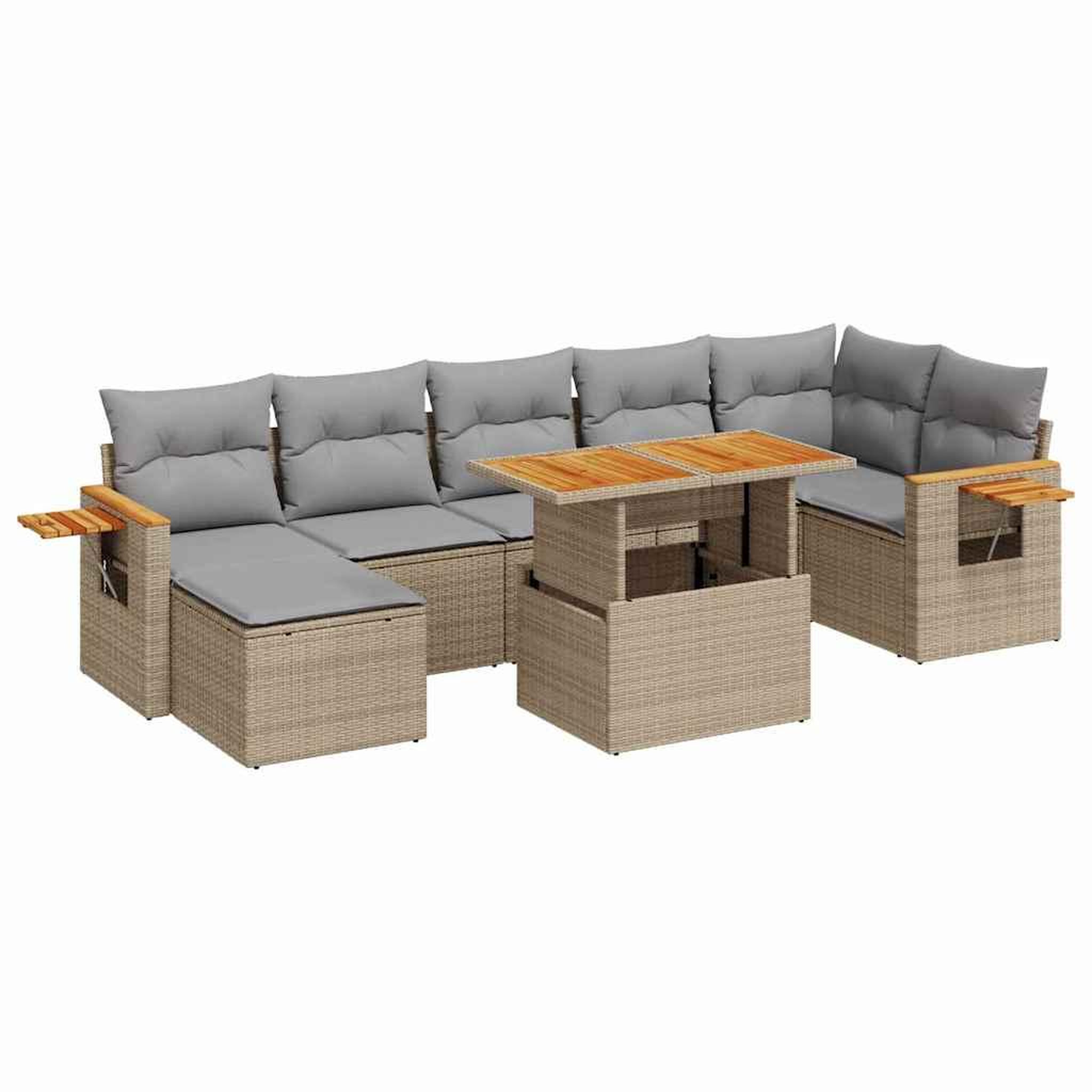 Voir la diapositive 2 : VIDAXL Salon de jardin avec coussins 8 pcs beige resine tressee acacia