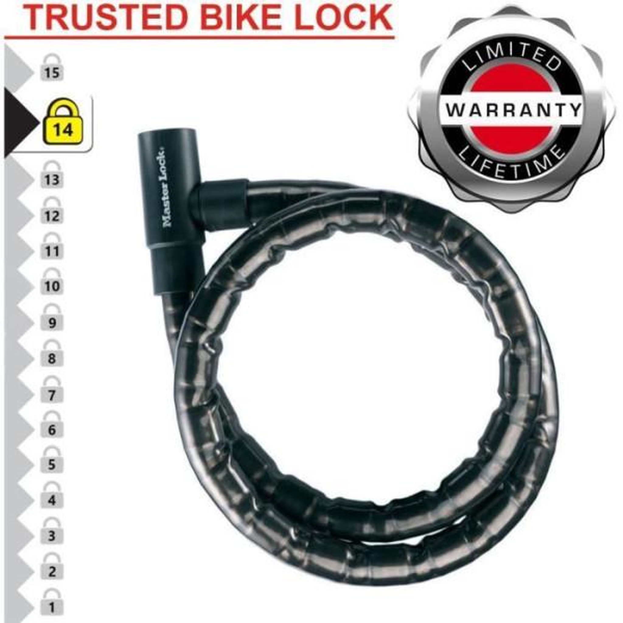 Voir la diapositive 2 : Master lock Câble antivol a clé en acier Master Lock 8115EURDPS - Noir