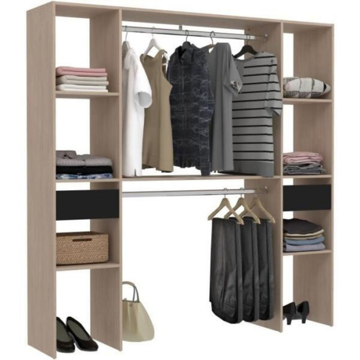 MARKET24 Kit dressing ARTIC EKIPA - Décor mélaminé chene jackson et noir - 2 penderies + 2 tiroirs - L176 x P40 x H180 cm -Fabriqué e