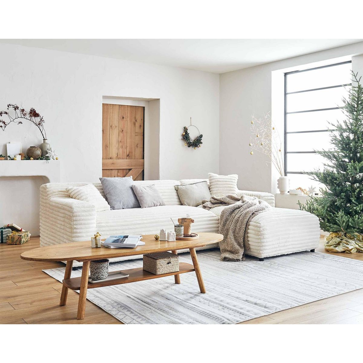 LISA DESIGN Laponie - canapé d'angle droit - 4 places - en fausse fourrure côtelée