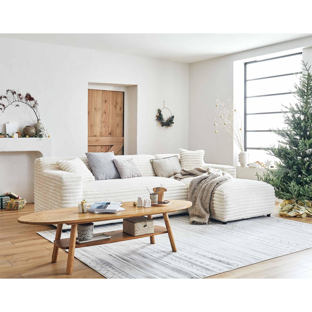 LISA DESIGN Laponie - canapé d'angle droit - 4 places - en fausse fourrure côtelée