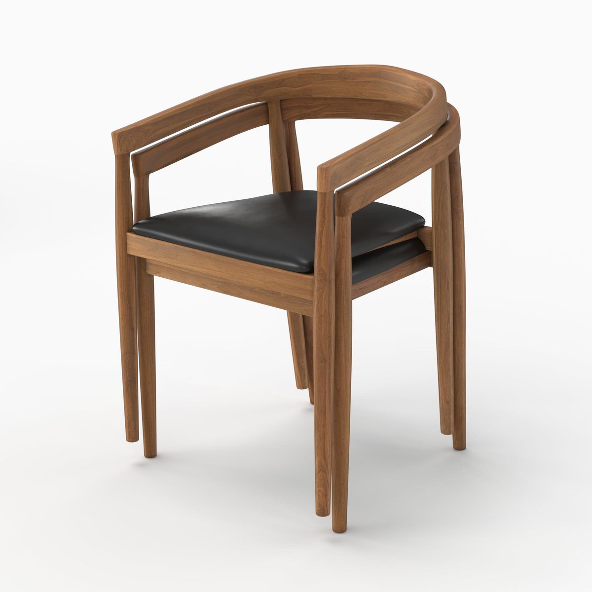 Rendez vous déco Lot de 2 chaises en bois de teck vernis et assise en cuir noir-Bali