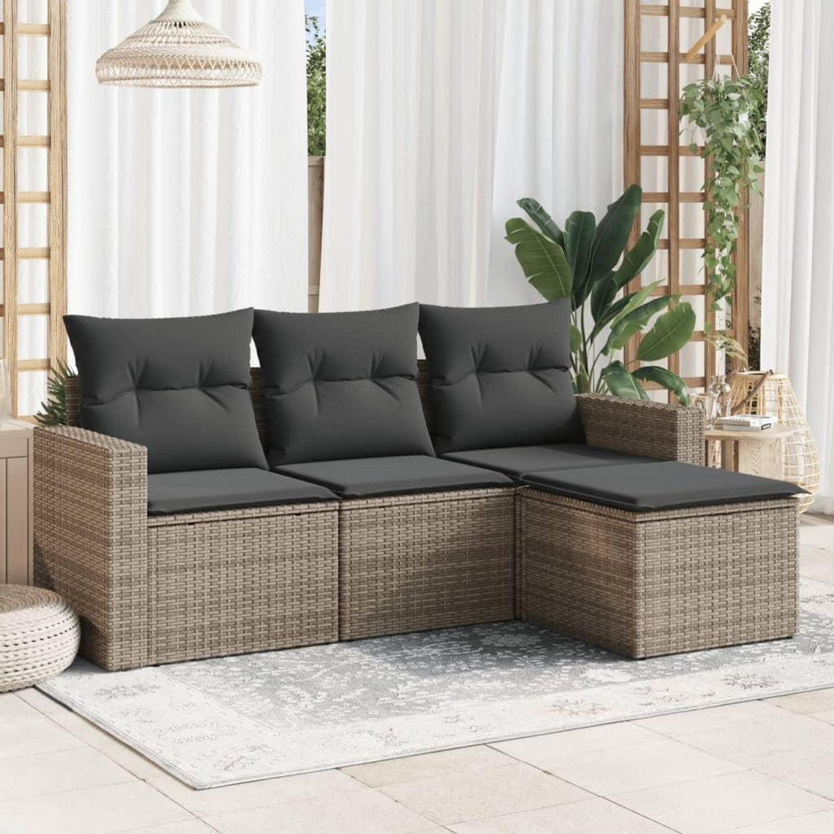 VIDAXL Salon de jardin 4 pcs avec coussins gris resine tressee