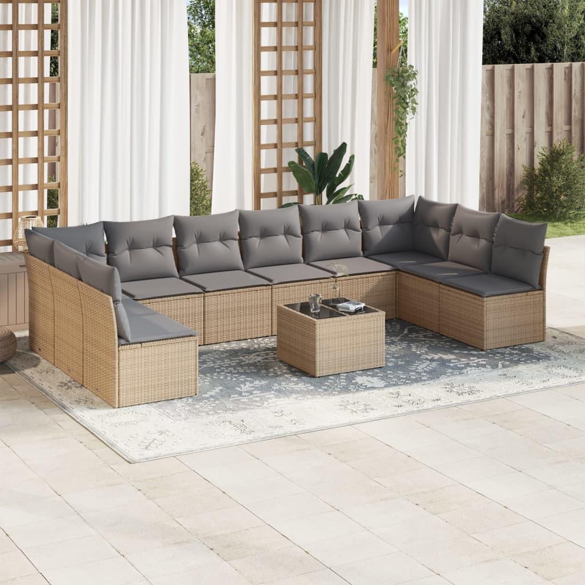 VIDAXL Salon de jardin 11 pcs avec coussins beige resine tressee