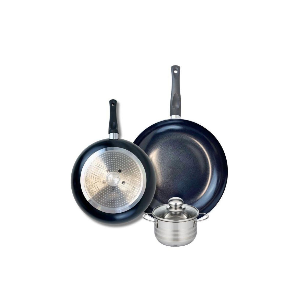 ELO Ensemble de 2 Poêles de cuisson 24 et 28 cm et 1 faitout 12 cm Elo Prima Brillant