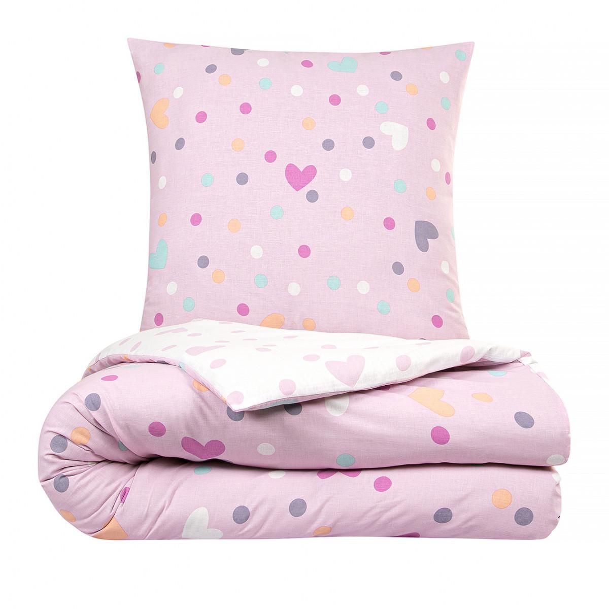 FUTURE HOME Parure de lit enfant pois et cœurs réversible 140x200cm