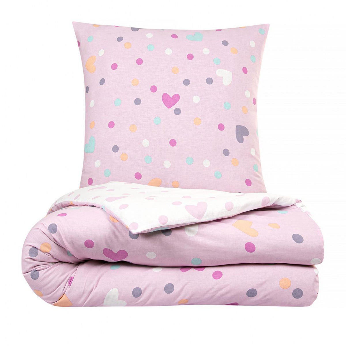 FUTURE HOME Parure de lit enfant pois et cœurs réversible 140x200cm
