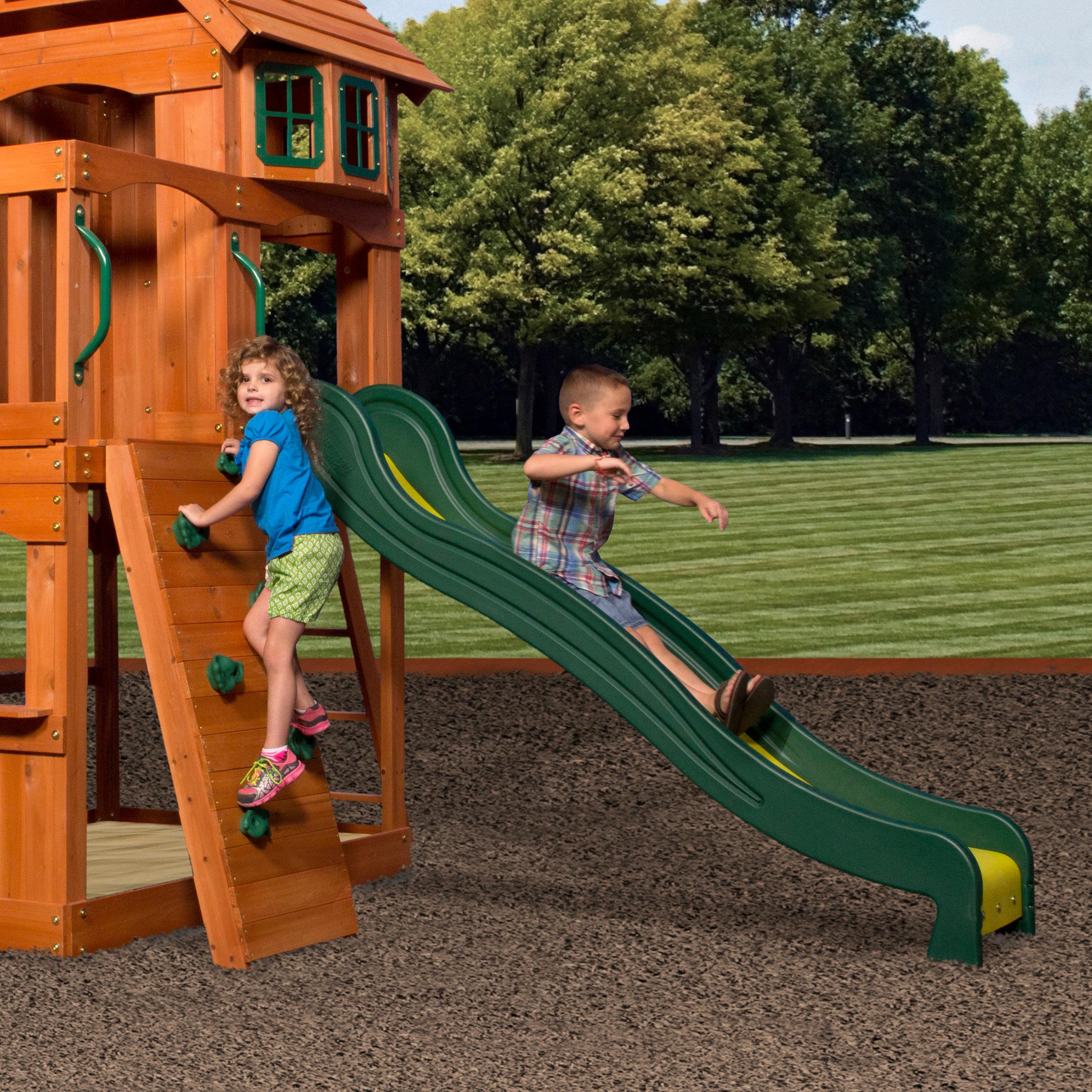 Voir la diapositive 4 : PRAGMA Aire de jeux avec tour et  toboggan - Bois - H2m40 - Atlantic