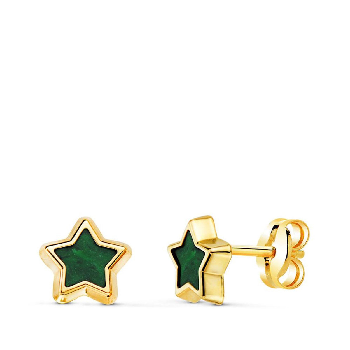 L'ATELIER D'AZUR Boucles d'Oreilles Or 18 Carats 750 Jaune et Malachite - Etoiles