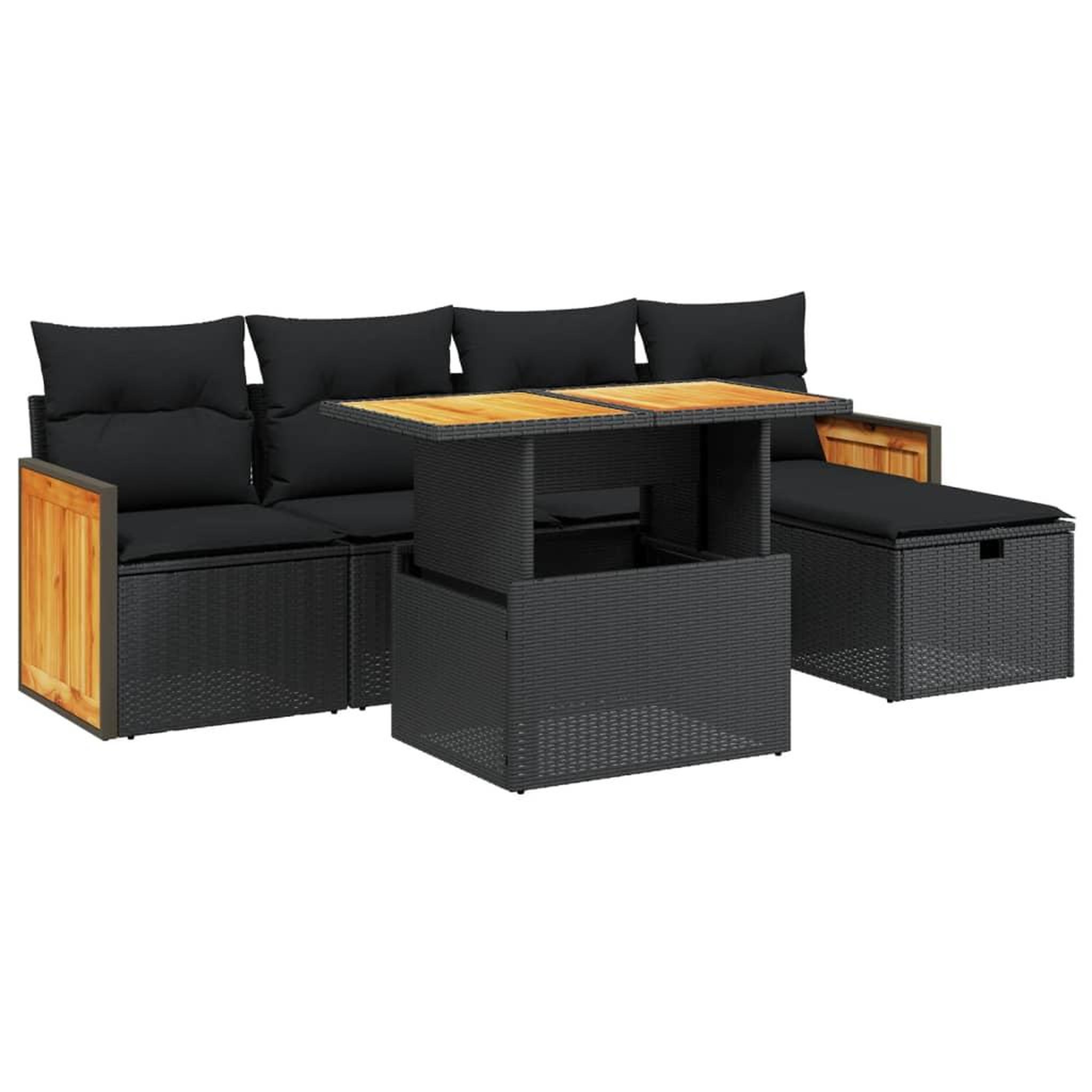 Voir la diapositive 2 : VIDAXL Salon de jardin 6 pcs avec coussins noir resine tressee