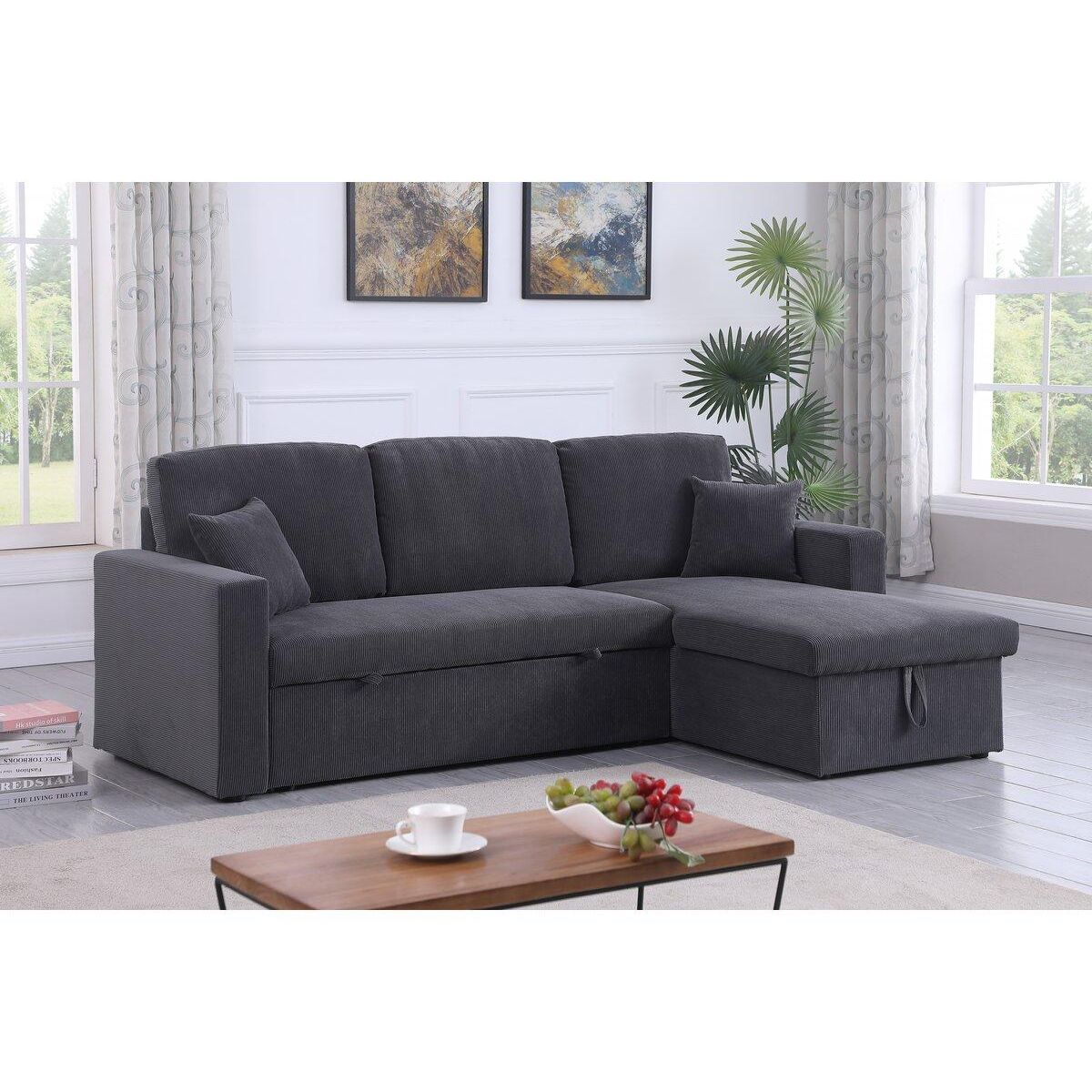 Habitat et Jardin Canapé d'angle convertible en velours côtelé  Alain  - 3 places - Gris