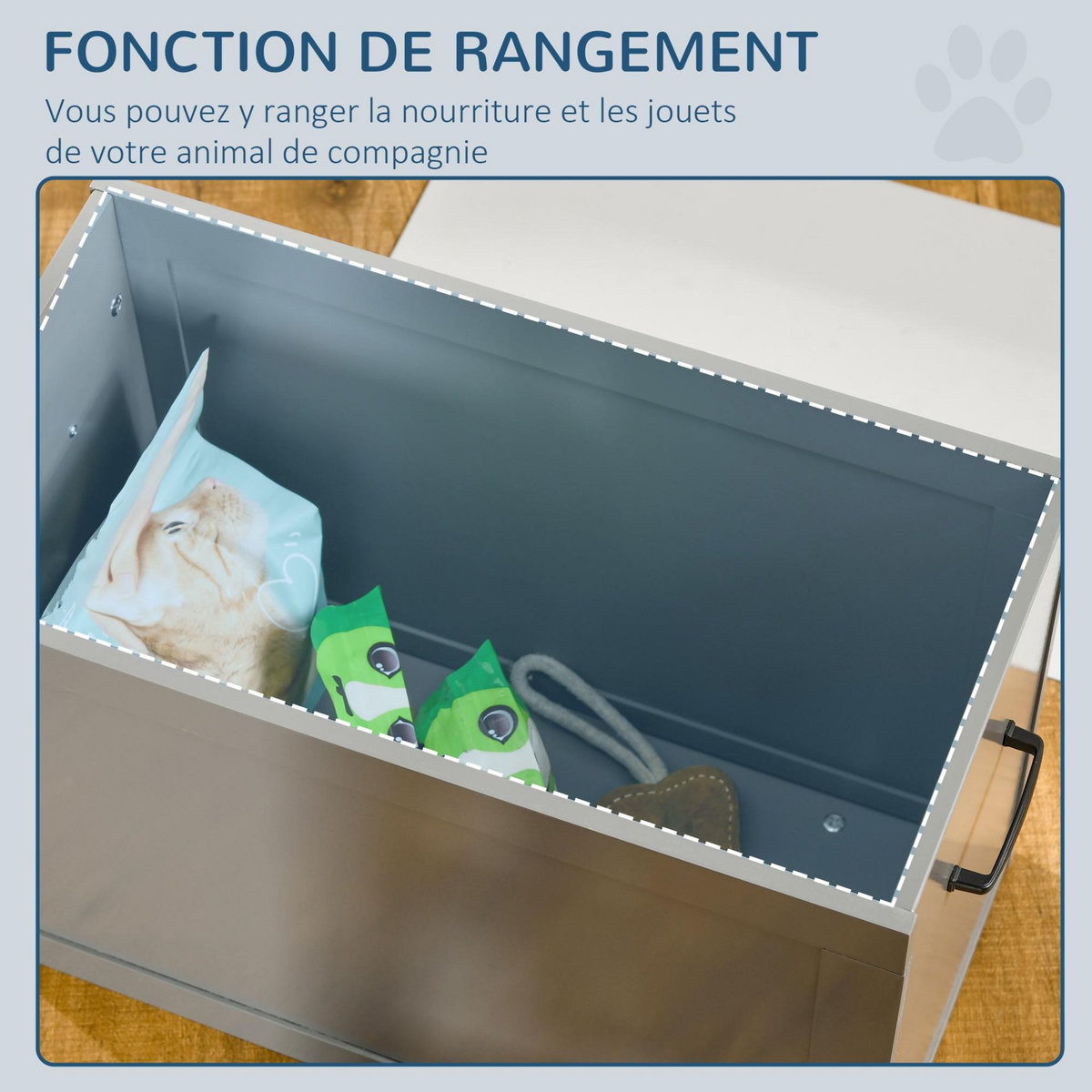 PAWHUT Gamelle double chien chat Porte-gamelles surélevé dim. 60L x 30l x 41H cm 2 gamelles poignées coffre MDF
