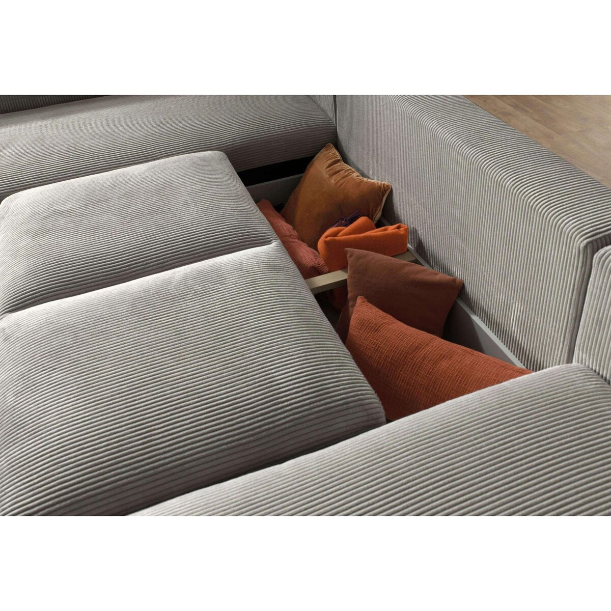 LISA DESIGN Livy - canapé d'angle convertible - avec coffre - en velours côtelé - 5 places - gauche