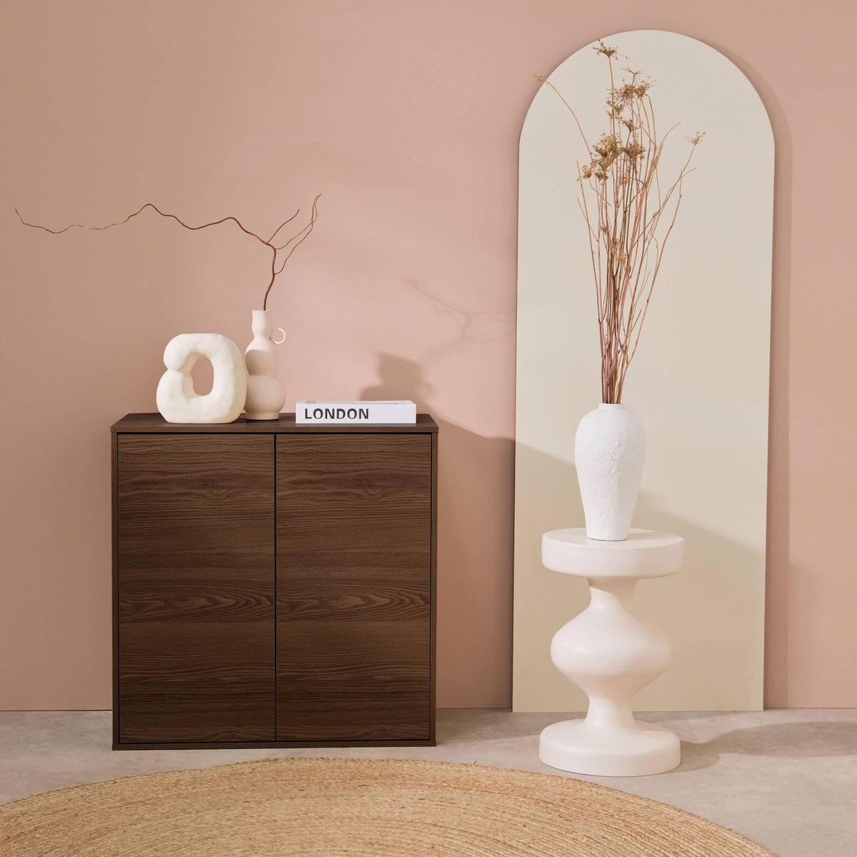 SWEEEK Buffet. module de rangement noyer décor bois 2 portes L 70 x P 35 x H 70 cm - Kompo