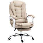 HOMCOM Fauteuil de bureau manager grand confort repose-pied dossier inclinable accoudoirs rembourrés lin beige