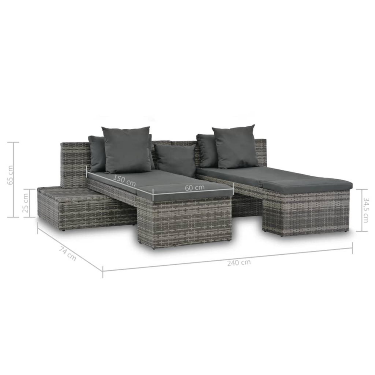 VIDAXL Salon de jardin 4 pcs avec coussins Resine tressee Gris
